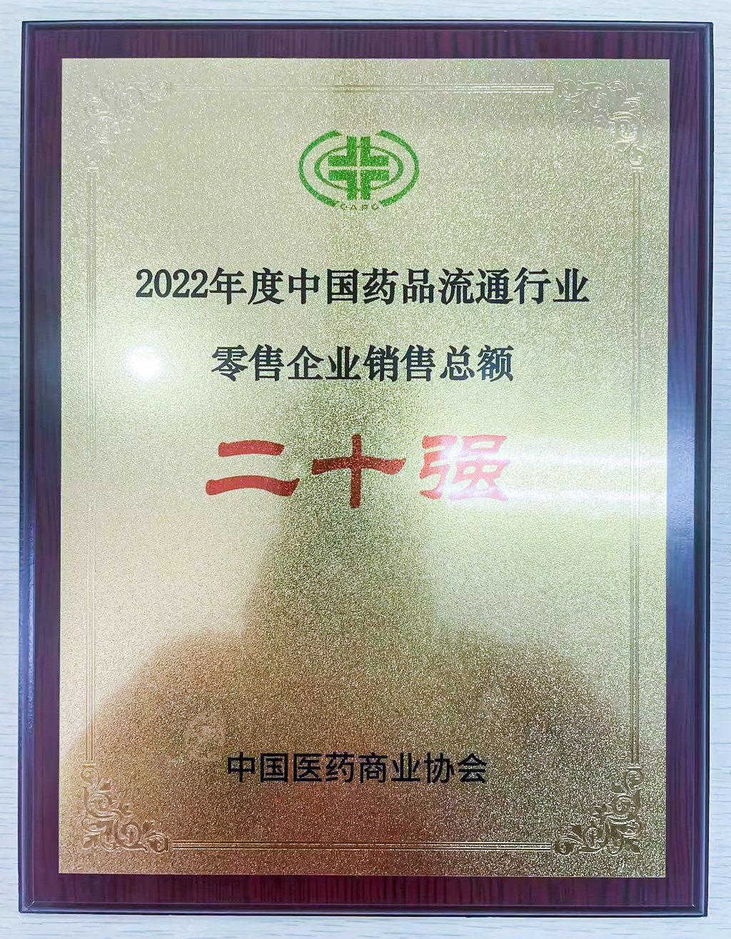 “2022年度中国药品流通行业零售企业销售总额榜”第十位